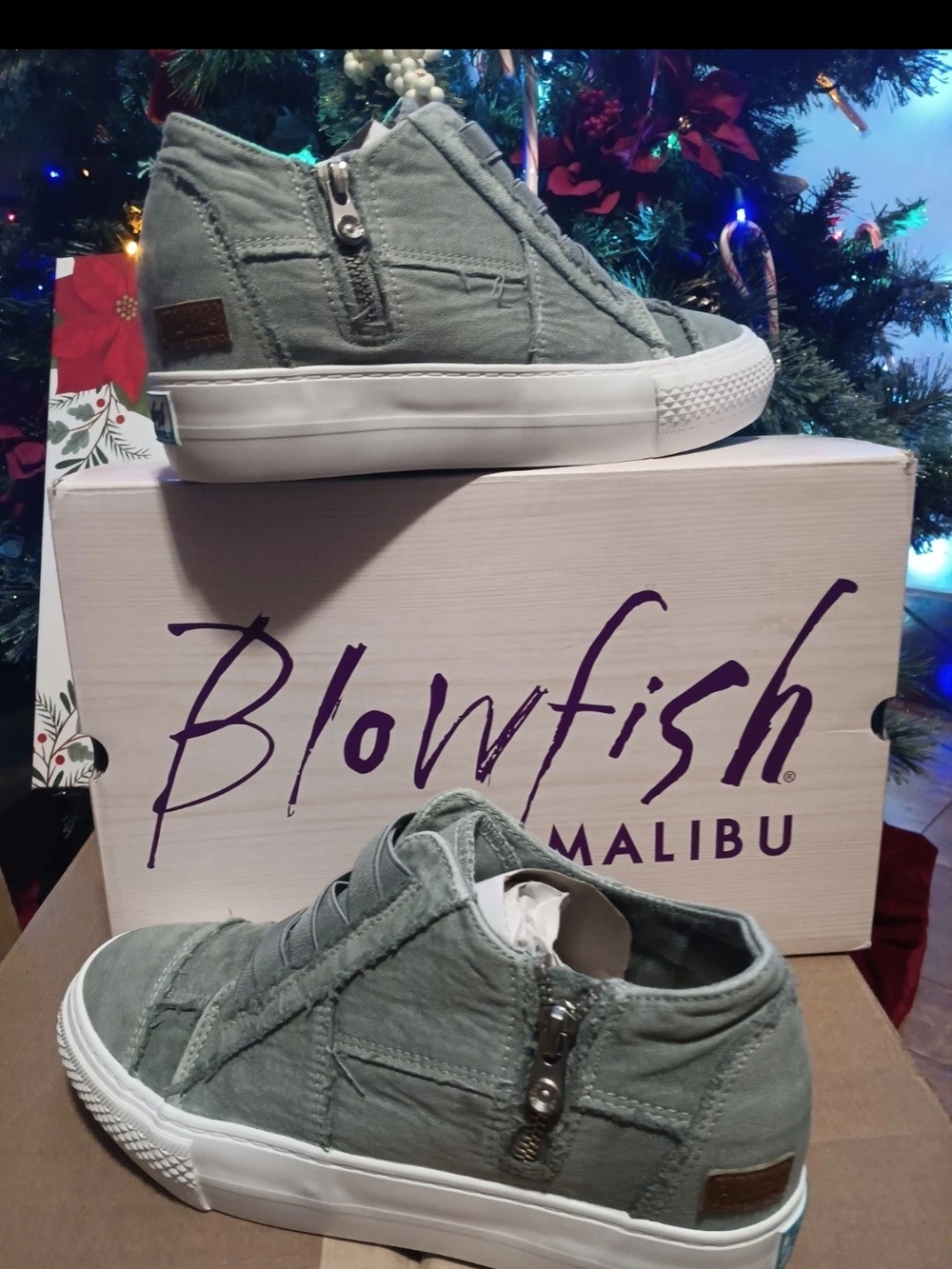 Blowfish Olive Green High-Top Canvas Sneakers with White Sole